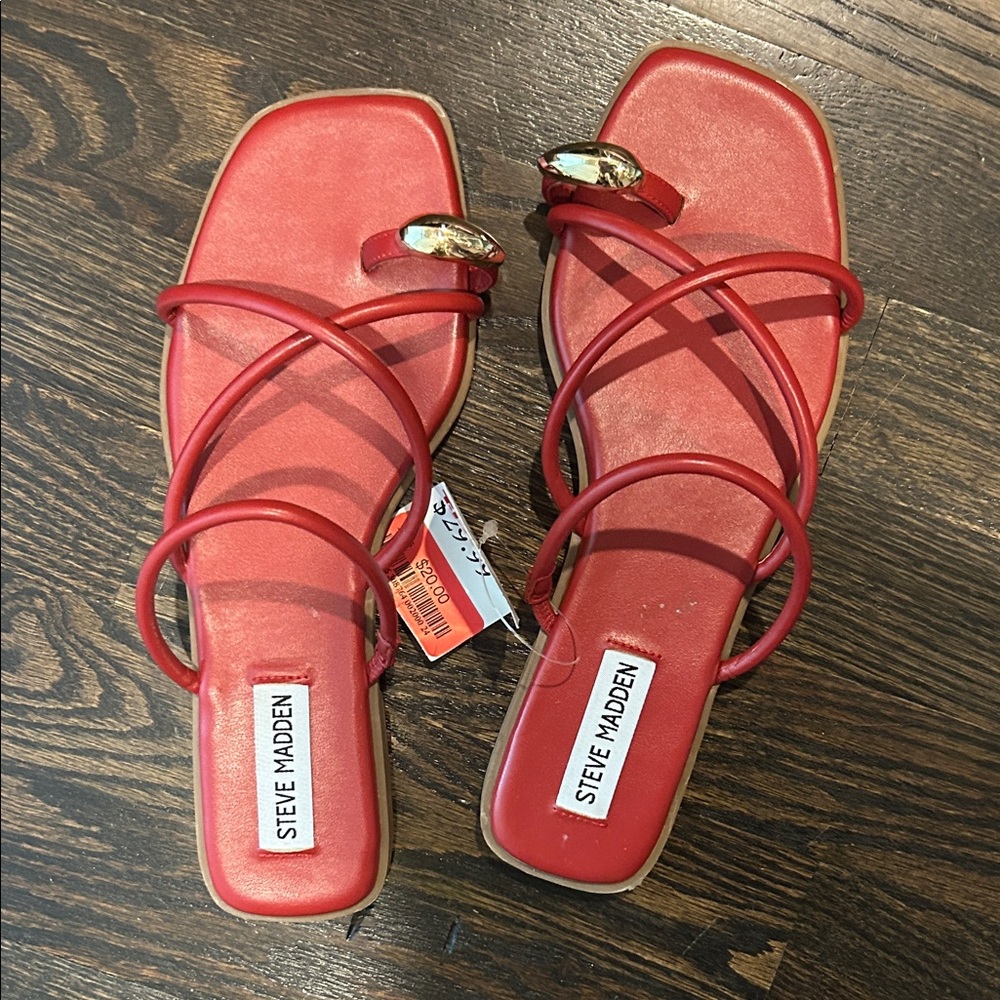 Steve Madden Red Strappy Sandals with Gold Accents